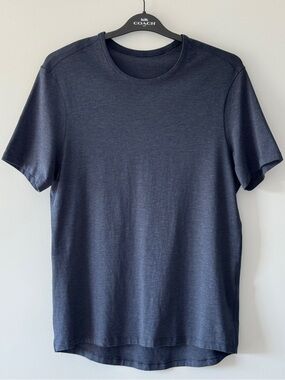 Lululemon Men's The Fundamental T-Shirt - Heathered Navy Blue-Size L (Measured)
